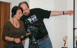 Behind the scenes photo of Kade Mendelowitz working on "The Messenger".